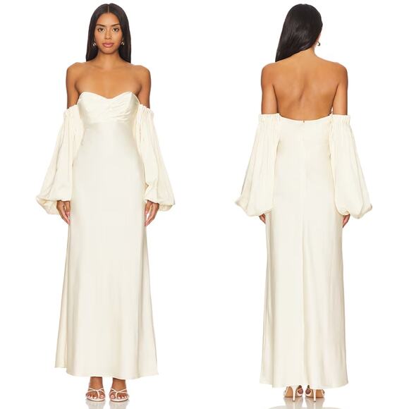 Significant Other | Danika Off Shoulder Dress in Cream Satin Maxi M US 6 - Picture 1 of 15